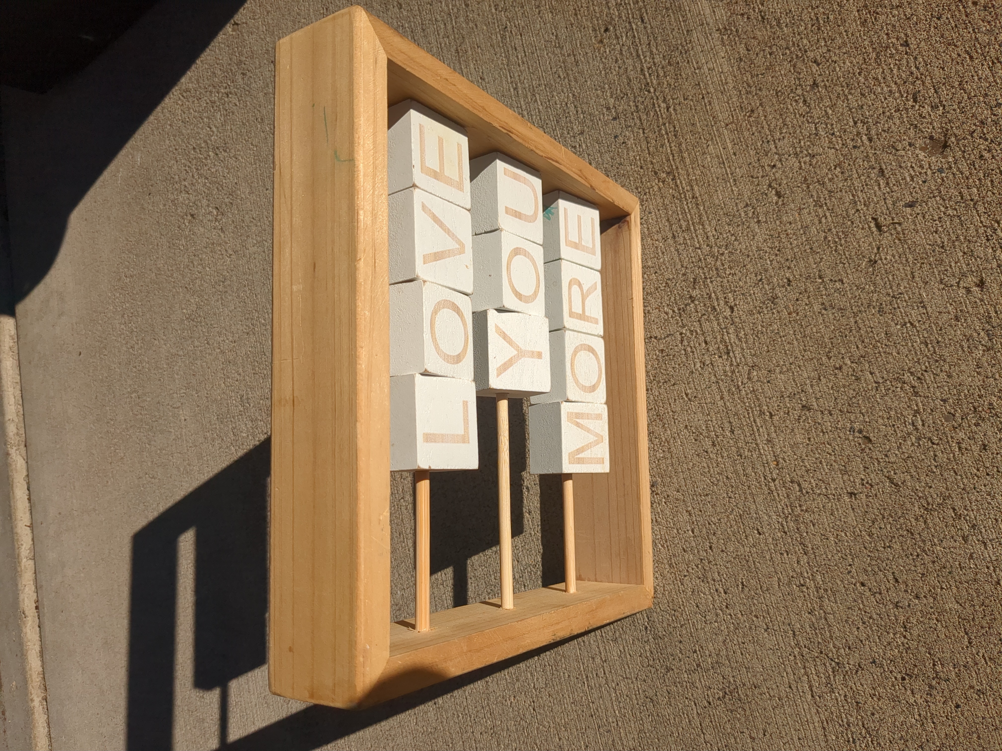 Wooden "Love You More" Block Sign in Frame