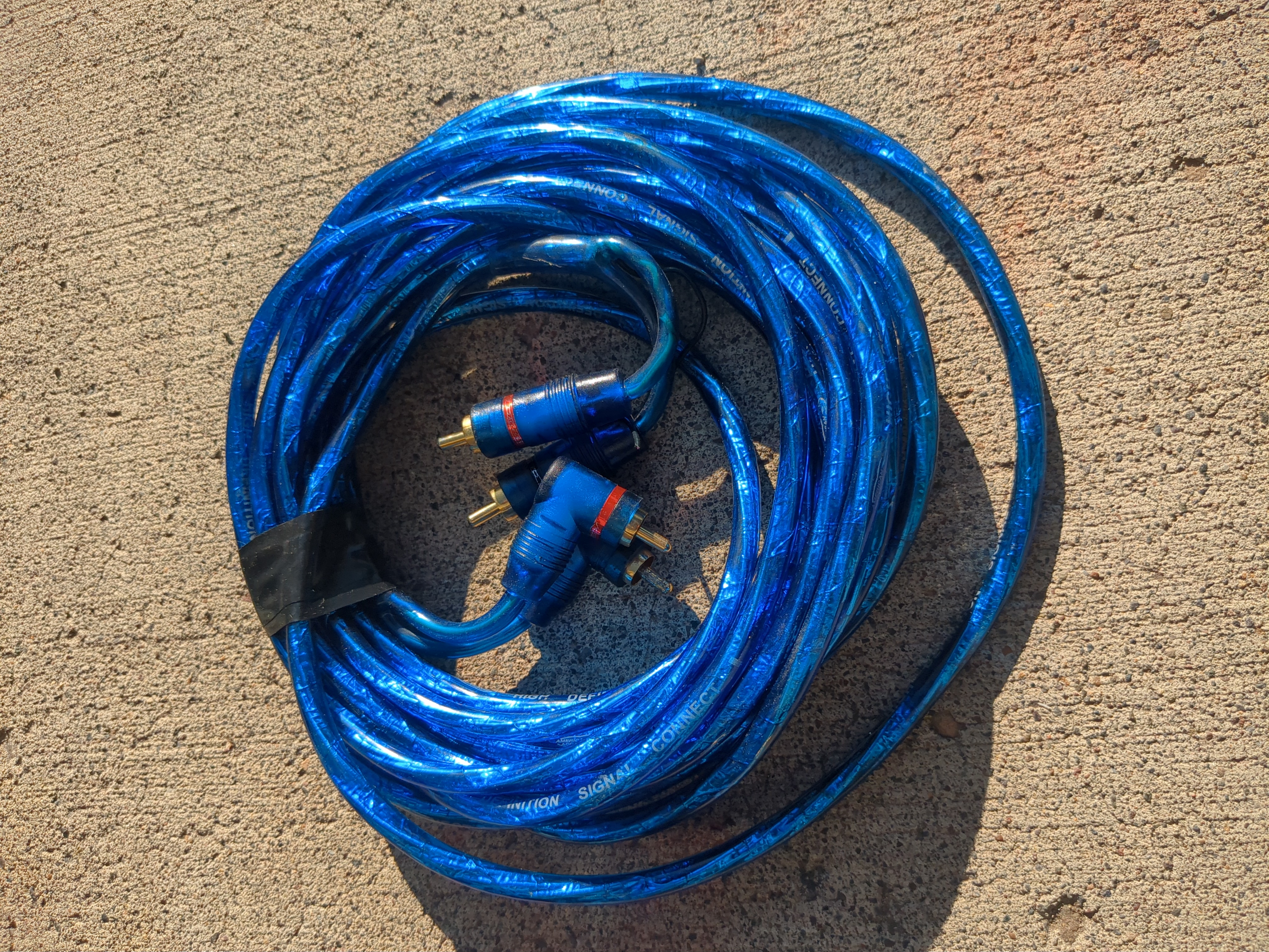 Blue RCA Signal Cable, Long Run for Car Audio